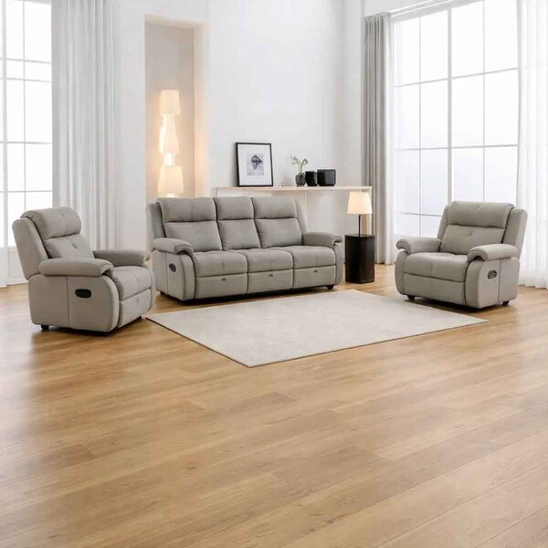 Budva Fabric Recliner 3+1+1 Seater Sofa Set - Light Grey