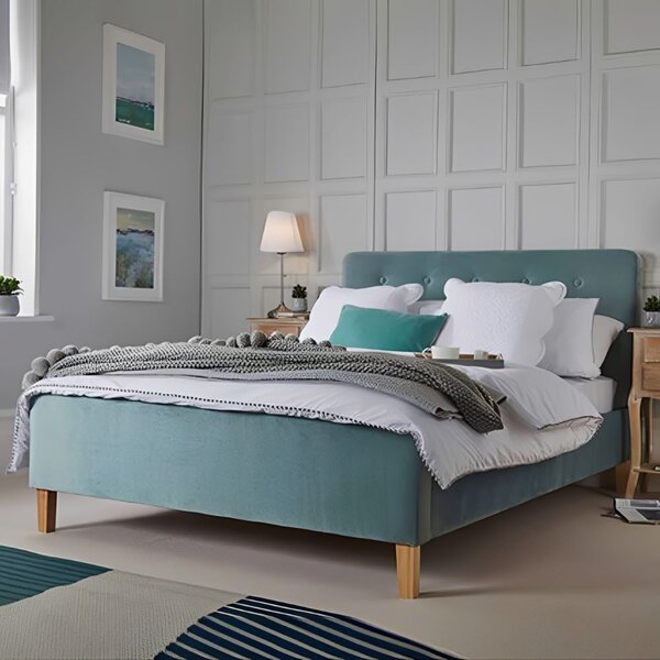 Piera Velvet Double Bed - Aqua