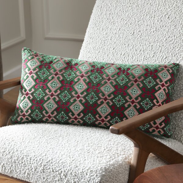 Paoletti Seventy Three Laurel Embroidered Velvet 30cm x 60cm Filled Boudoir Cerise Jade