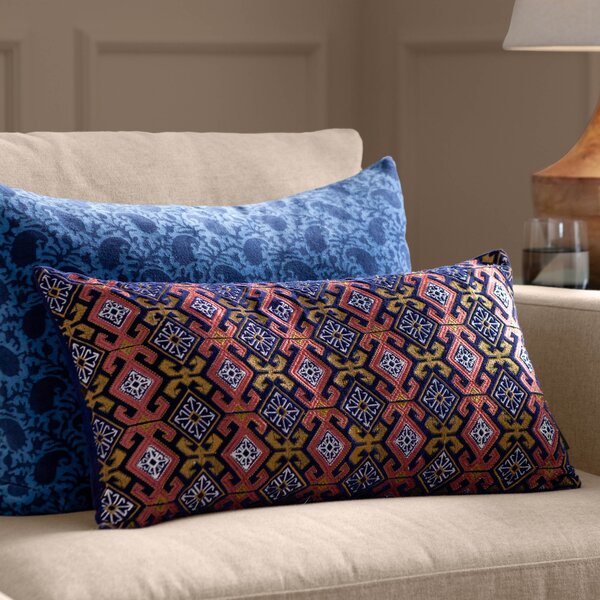 Paoletti Seventy Three Laurel Embroidered Velvet 30cm x 60cm Filled Boudoir Rose Blue