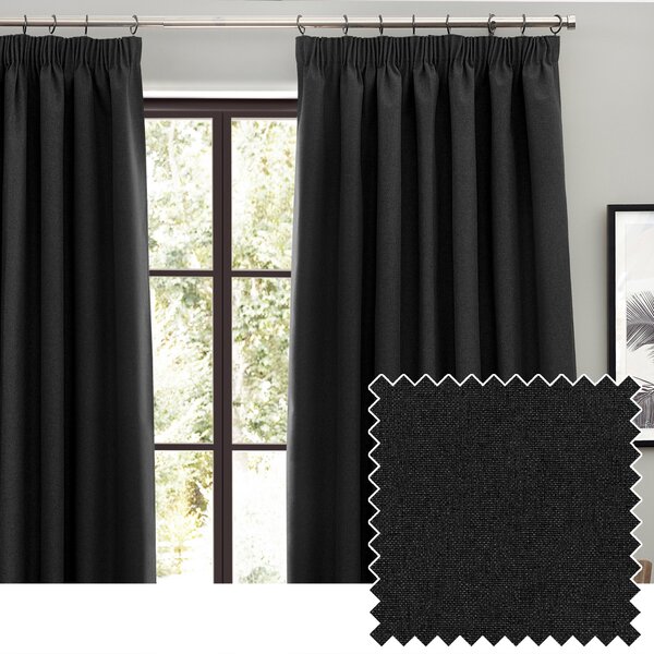 Furn. Dawn Textured Ready Made Pencil Pleat Blackout Curtains Black