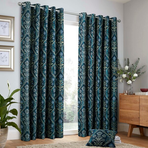 Curtina Estelle Woven Ready Made Eyelet Curtains Navy