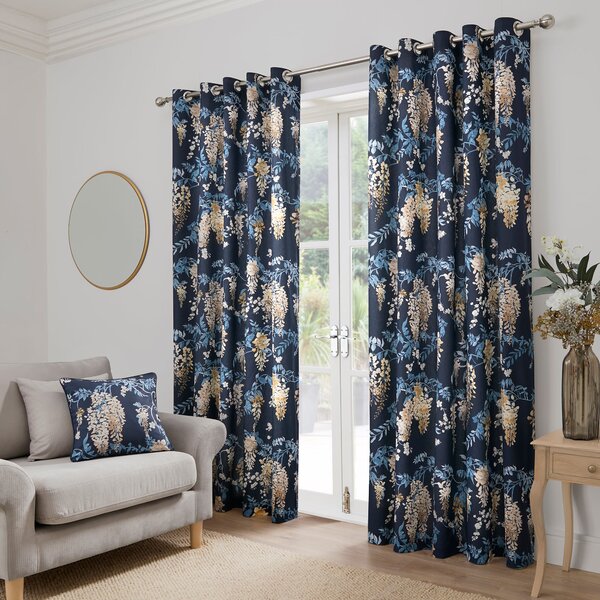 Dreams & Drapes Wisteria Ready Made Eyelet Curtains Navy