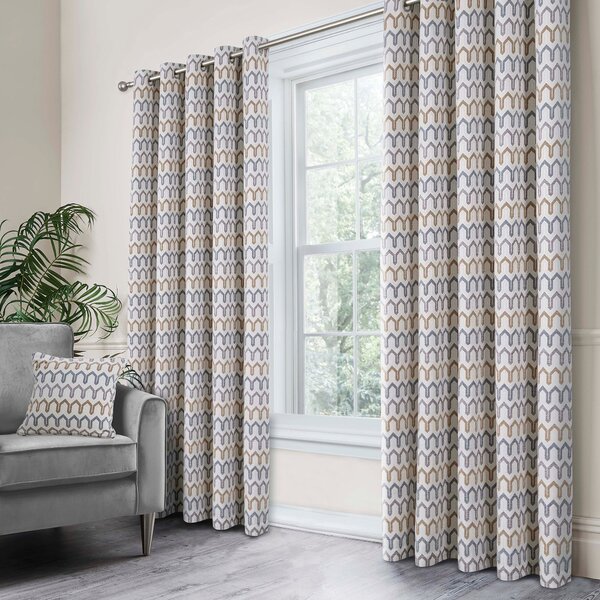 Curtina Arcadia Woven Jacquard Ready Made Eyelet Curtains Natural