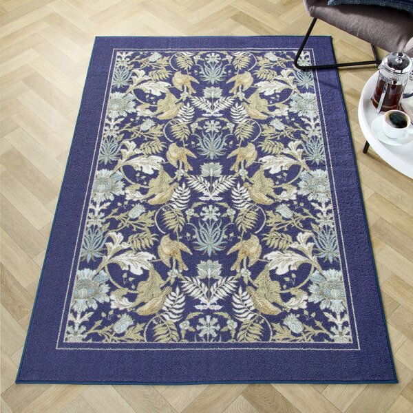 Dreams & Drapes Finch and Flower Non Slip 120cm x 180cm Rug Navy