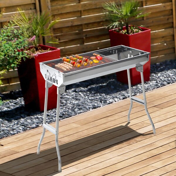 Outsunny Portable Charcoal BBQ Grill-Silver