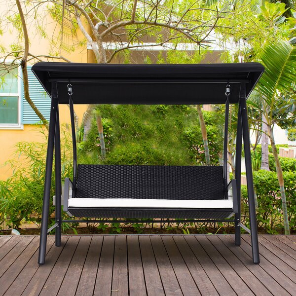 Outsunny 3-Seater Rattan Garden Swing Chair-Black