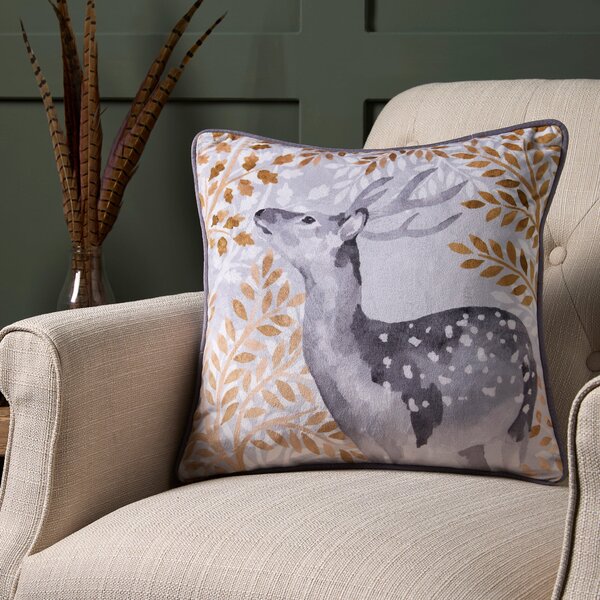 Dreams & Drapes Forest Animals Velvet 43cm x 43cm Filled Cushion Grey