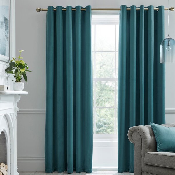 Laurence Llewelyn-Bowen Montrose Velvet Ready Made Eyelet Blackout Curtains Teal