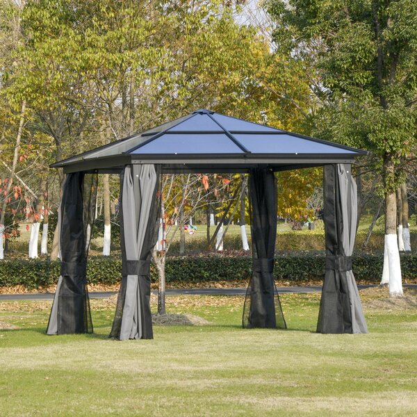 Outsunny Patio Garden PC Board Aluminium Hardtop Gazebo with Curtains and Netting Party Wedding Marquee Tent 3 x 3(m)