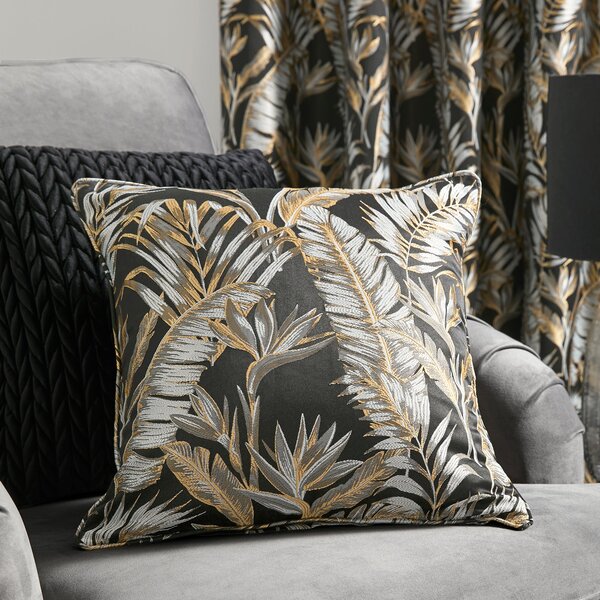 Laurence Llewelyn-Bowen Paradise Palm Jacquard 43cm x 43cm Filled Cushion Black