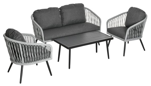 Outsunny 4 Piece Patio Sofa Set Garden Furniture Set with 2 Single Cushioned Sofas, 1 Loveseat and 1 Coffee Table for Outdoor, Backyard, Grey