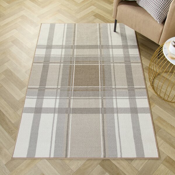 Fusion Balmoral Check 120cm x 180cm Washable Rug Natural