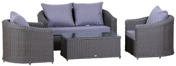 Outsunny 4-Seater Deluxe PE Rattan Outdoor Garden Furniture Set Grey