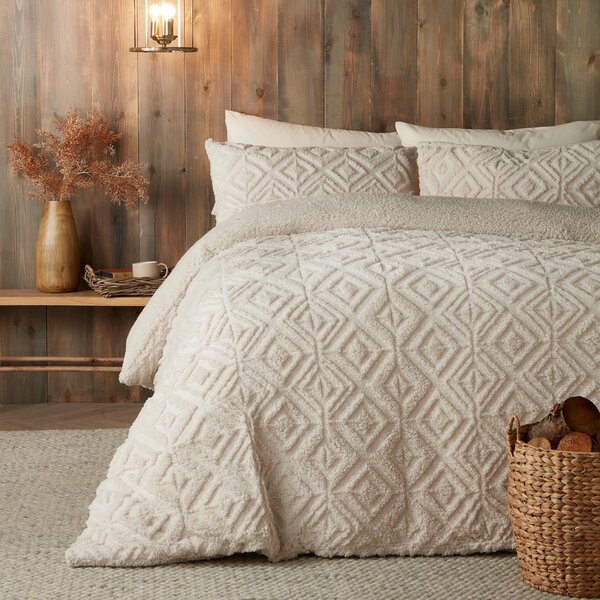 Fusion Romo Fleece and Sherpa Duvet Cover Bedding Set Natural