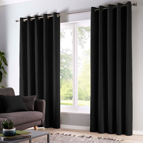 Fusion Sorbonne Ready Made Eyelet Curtains Black