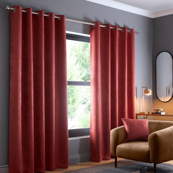 Fusion Strata Ready Made Dimout Eyelet Curtains Terracotta