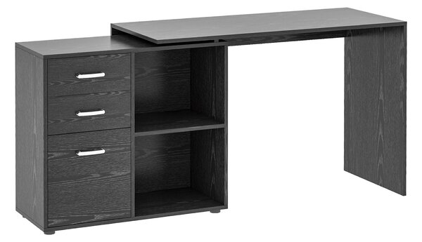 HOMCOM Computer Desk Table Workstation Home Office L Shape Drawer Shelf File Cabinet Black AOSOM UK