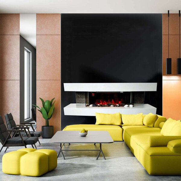 Wall Mounted Electric Fires ElectricSun Paula BIG White Electric Fire, with Sound Effect, 10 Colour, with APP, W150xH46x31cm