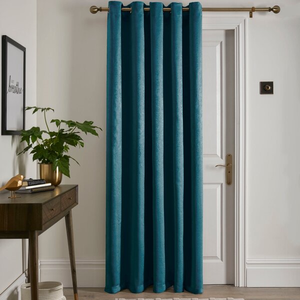 Fusion Strata 66 x 84 Single Ready Dimout Made Eyelet Door Curtain Dark Green