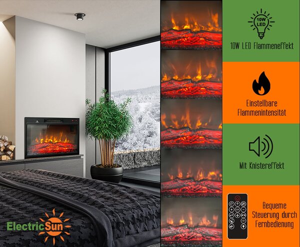 ElectricSun Electric Fireplace Insert 23 inch, Electric Log Burner, with Sound Effect, 3 Colour, with APP, W59xH44cm