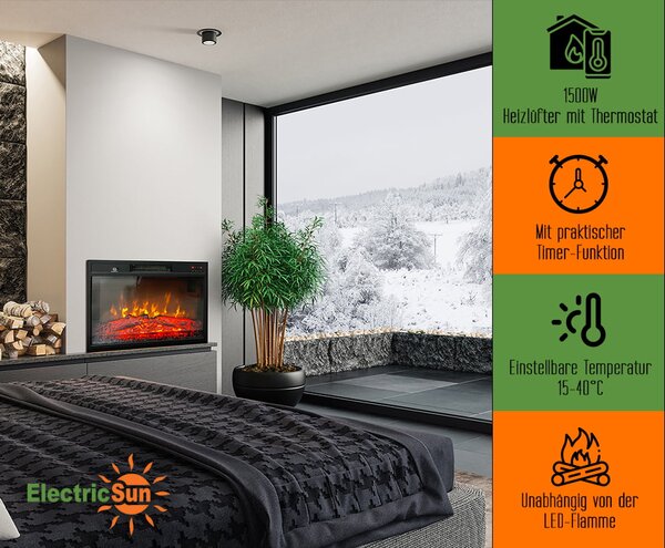 ElectricSun Electric Fireplace Insert 23 inch, Electric Log Burner, with Sound Effect, 3 Colour, with APP, W59xH44cm