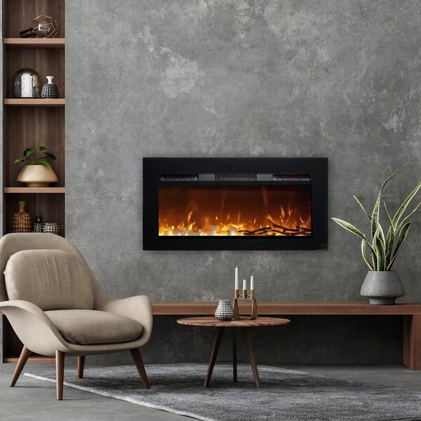 Wall Mounted Electric Fires, Free Standing, Incorporated ElectricSun Paula Glass XXS Black, 3 Colour L76xH45x16cm