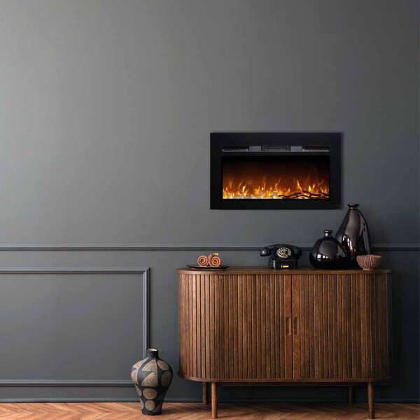 Wall Mounted Electric Fires, Free Standing, Incorporated ElectricSun Paula Glass XXS Black, 3 Colour L76xH45x16cm