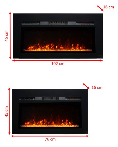 Wall Mounted Electric Fires, Free Standing, Incorporated ElectricSun Paula Glass XXS Black, 3 Colour L76xH45x16cm