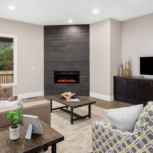 Wall Mounted Electric Fires, Free Standing, Incorporated ElectricSun Paula Glass XS Black, 10 Colour, with Sound Effect, with APP, L102xH45x16cm