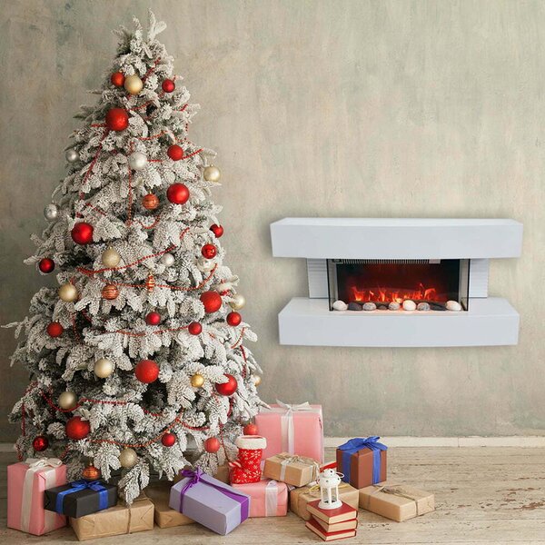 Wall Mounted Electric Fires ElectricSun Paula Small White Electric Fireplace, with Sound Effect, 10 Colour, with APP, W81xH41x22cm