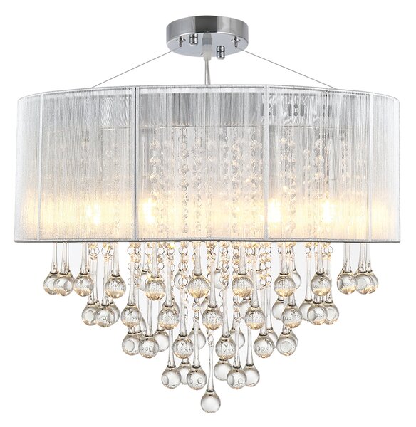 HOMCOM Elegant Modern Crystallite Ceiling Chandelier Light Pendant w/ Round Drum Shade 40W Home Lighting Furnishing Silver, Ф54 x 40cm AOSOM UK