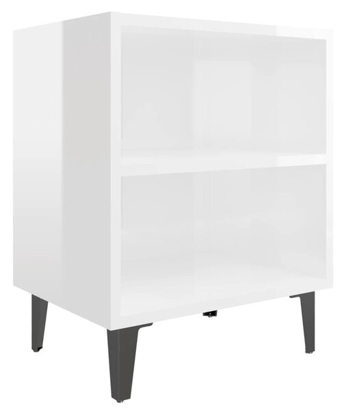 Bed Cabinet with Metal Legs High Gloss White 40x30x50 cm