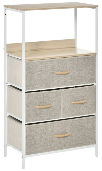 HOMCOM Chest of Drawers Bedroom Unit Storage Cabinet with 4 Fabric Bins for Living Room, Bedroom and Entryway, White