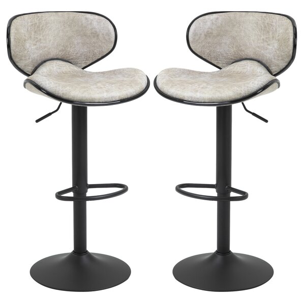 HOMCOM Bar Stool Set of 2 Microfiber Cloth Adjustable Height Armless Chairs with Swivel Seat, Grey