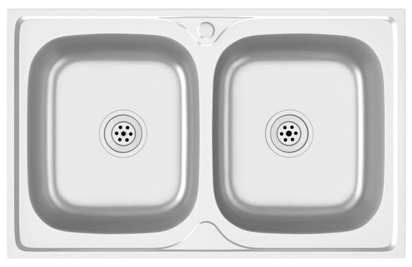 Kitchen Sink with Double Basins Silver 800x500x155 mm Stainless Steel