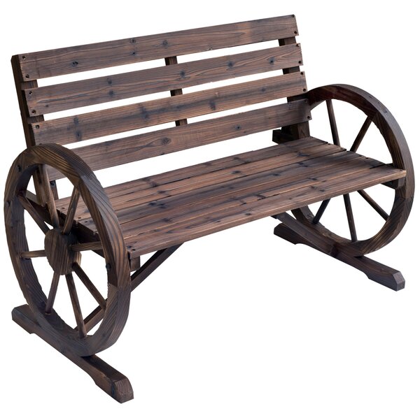 Outsunny 2 Seater Garden Bench with Wooden Cart Wagon Wheel Rustic High Back Brown