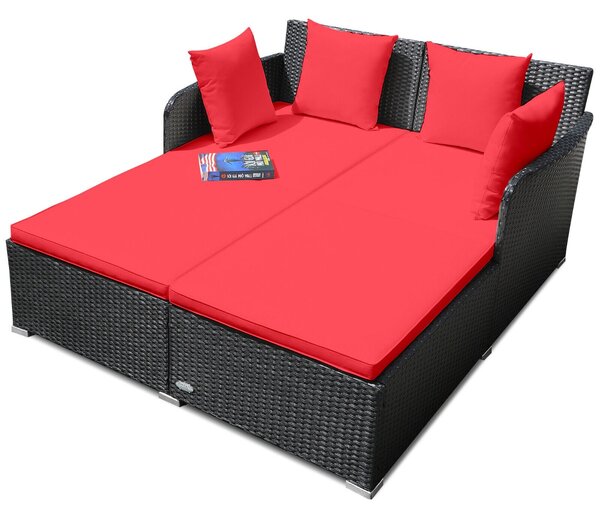 Costway Rattan Garden 2 Seater Daybed Furniture Set with Cushions-Red