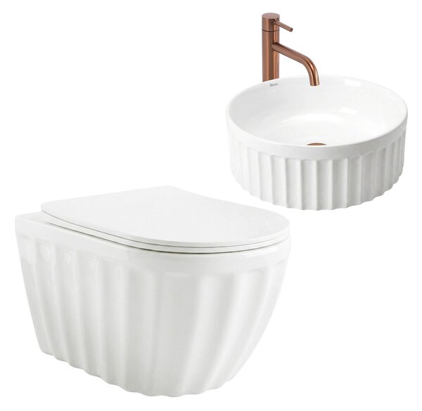 Set: Wall-hung toilet bowl + Countertop washbasin Rea Duo White