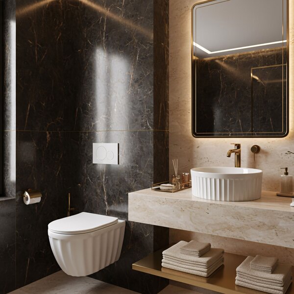 Set: Wall-hung toilet bowl + Countertop washbasin Rea Duo White