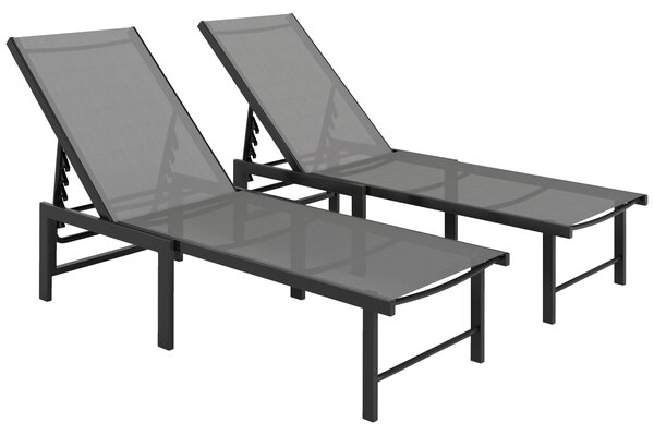 Outsunny Set of Two Reclining Sun Loungers - Grey