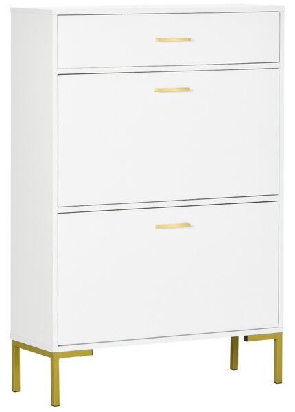 HOMCOM Modern Shoe Cabinet with Drawer and Adjustable Shelf, Hallway Shoe Cupboard Storage Organizer for 12 Pairs of Shoes, White Aosom UK