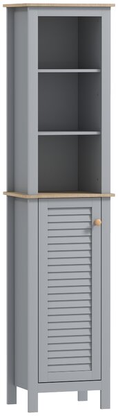 Kleankin Tall Linen Cabinet: Freestanding Bathroom Storage with 3-Tier Shelf & Cupboard, Slim Side Organiser, Grey Aosom UK