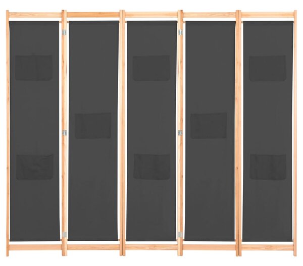 5-Panel Room Divider Grey 200x170x4 cm Fabric