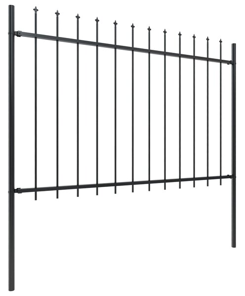 Garden Fence with Spear Top Steel 5.1x1.2 m Black