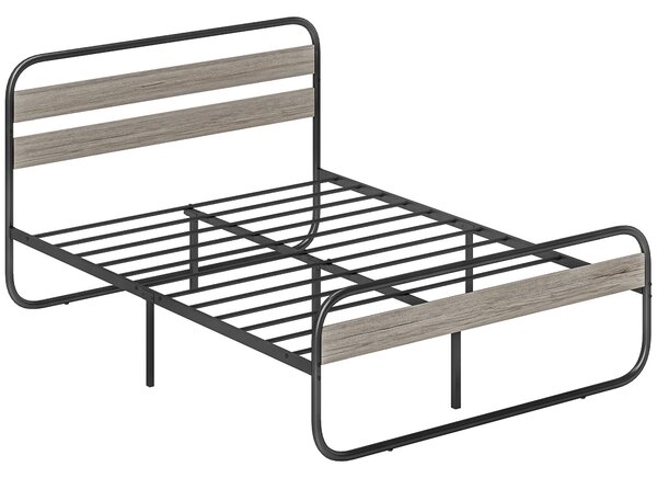 HOMCOM 5ft King Size Bed Frame, Industrial Style Metal Platform Bed Frame with Under Bed Storage, No Box Spring Needed, Easy Assembly, Grey Aosom UK