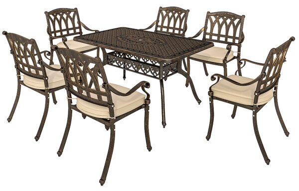 Outsunny Seven-Piece Cast Aluminium Garden Dining Set - Bronze Tone