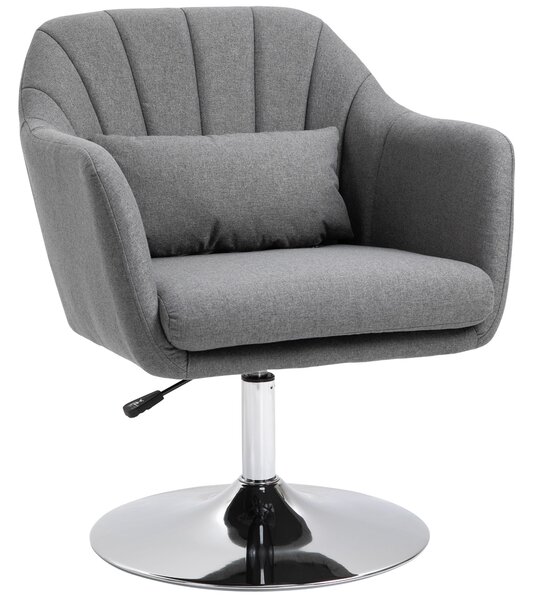 HOMCOM Swivel Accent Chair, Anti-Cat-Scratch Vanity Armchair with Adjustable Height Thick Cushion Lumbar Support Armrest for Bedroom Aosom UK