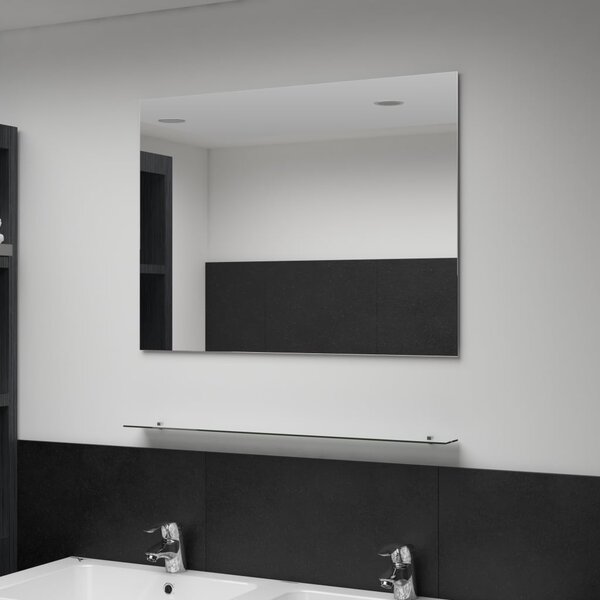 Wall Mirror with Shelf 80x60 cm Tempered Glass