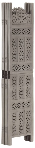 Hand carved 5-Panel Room Divider Grey 200x165 cm Solid Mango Wood